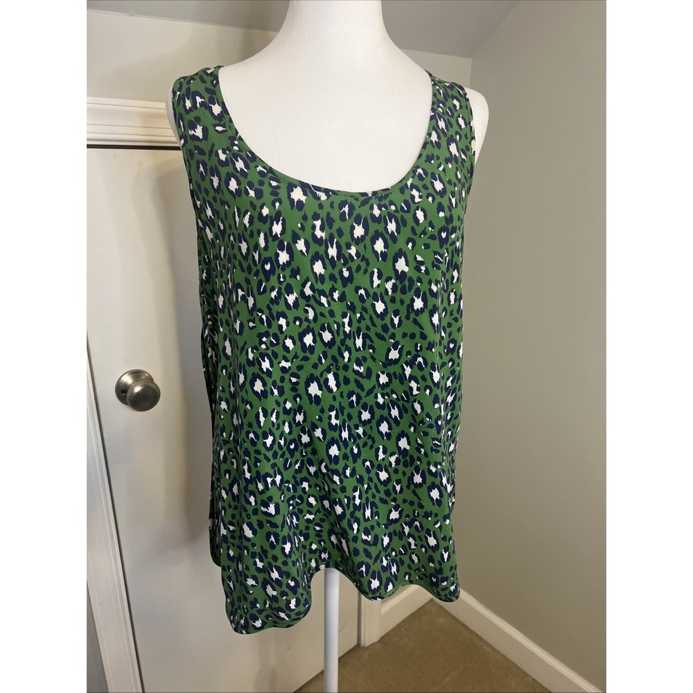 Joie Green Navy Blue Leopard Print Silk Tank Top Racerback Blouse Womens Medium